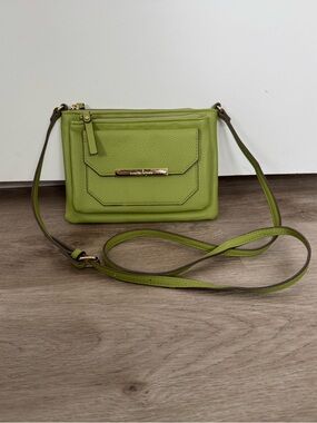 Nanette Lepore Lime Green Pebbled Leather Crossbody Bag